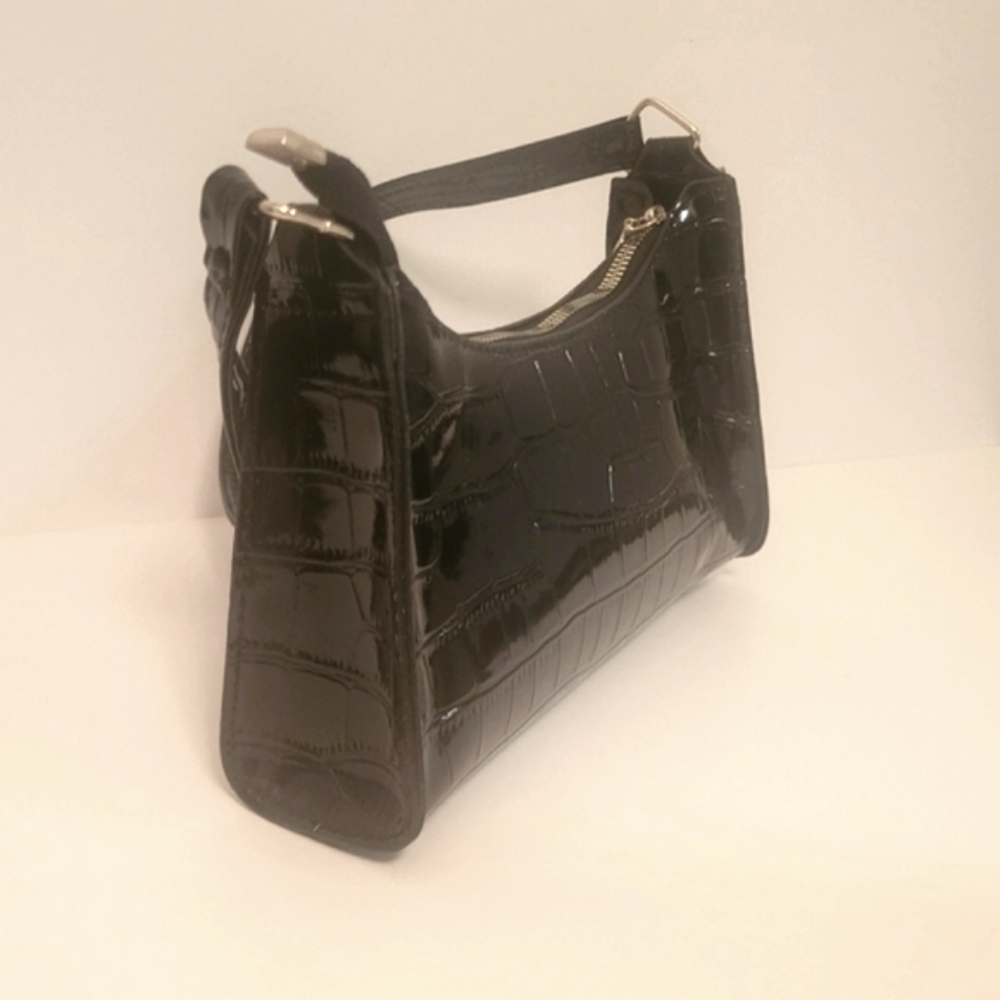 Elegant Black Crocodile-Embossed Handbag